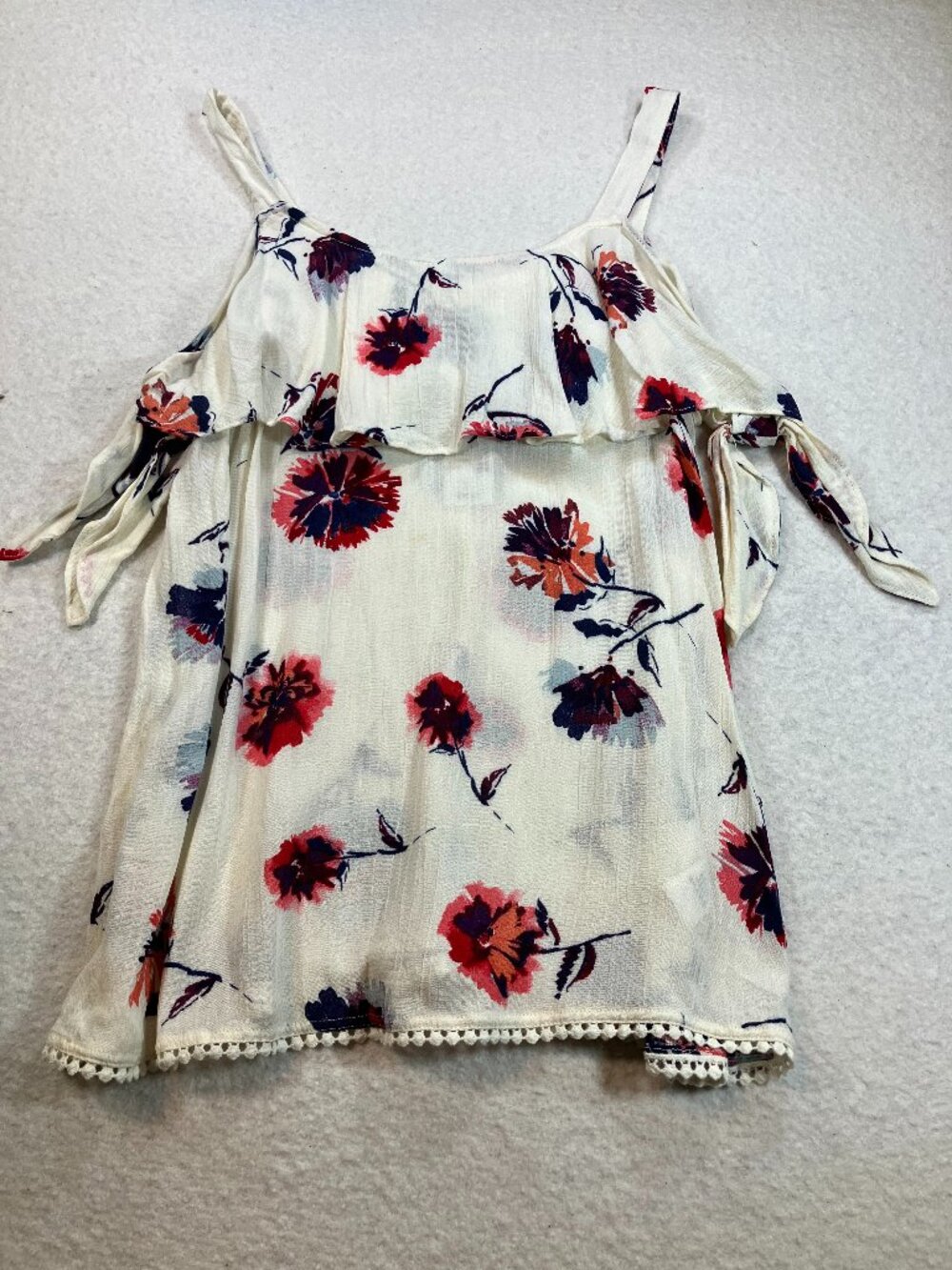 Maurices‎ Floral Ruffle Neck Sleeveless Top Sz S